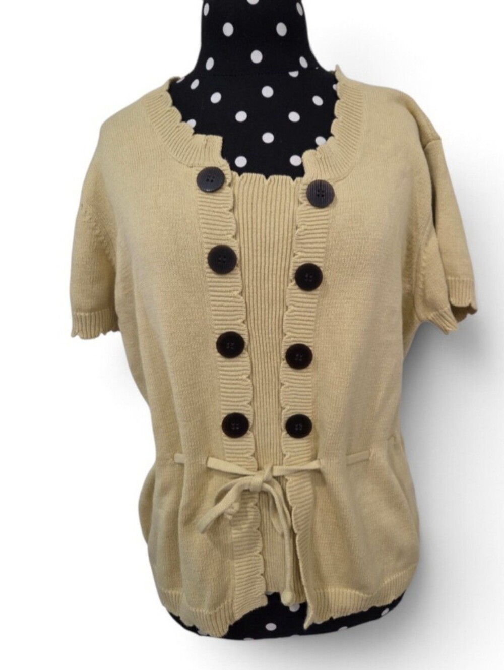 Kasper Short-Sleeve Tie-Waist Cardigan Sweater - Yellow Size XL